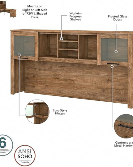 Bush Furniture Somerset Office Desk with Drawers and Hutch, 72W, Fresh Walnut - LeafyLoom