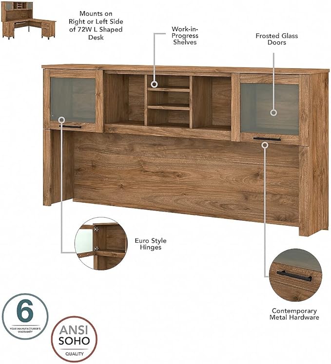 Bush Furniture Somerset Office Desk with Drawers and Hutch, 72W, Fresh Walnut - LeafyLoom