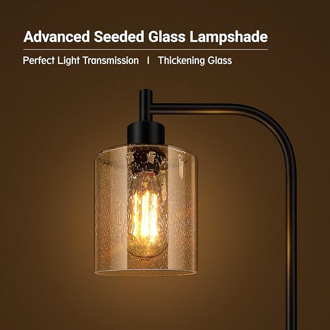 BoostArea Modern Floor Lamp with Seeded Glass Shade, 65 Inches Tall, Energy Efficient, LED Bulb Included, Easy Assembly and Use - LeafyLoom