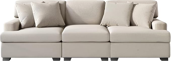 Wider 3 Seater Linen Upholstery Cushions Sofa Couch, Modern Deep Seat Sleeper Daybed Sofa&Couch with 4 Comfortable Pillows Perfect for Home Office Apartment Compact Living Room, 88.5", Grey-346 - LeafyLoom