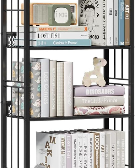 Bookshelf Storage Shelf Bookcase Freestanding Storage Stand Book Organizer for Living Room, Bedroom, Kitchen, Rust Resistance,Easy Assembly Multi-Functional Organizer (5 Tiers, Black) - LeafyLoom