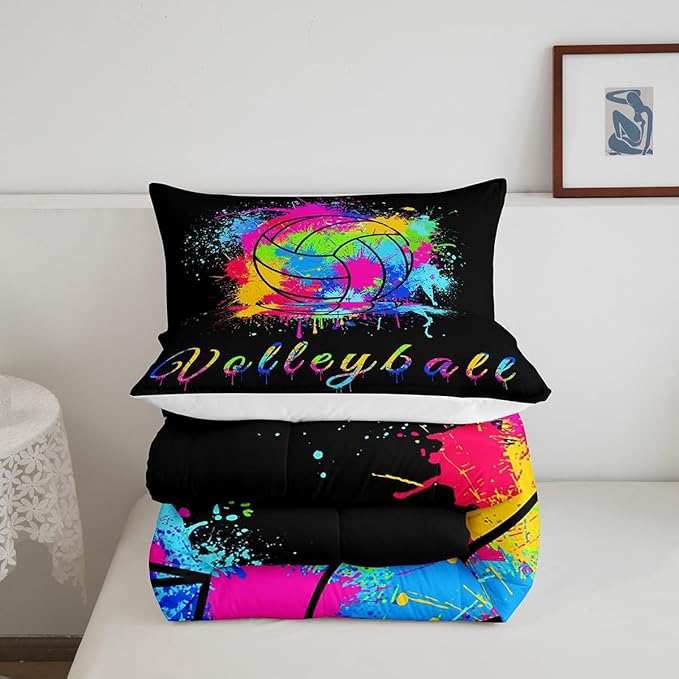 Kids Volleyball Comforter Set Full Size Sports Game Bedding Set for Boys Girls Teens Bedroom Decor Tie Dye Comforter Women Men Volleyball Player Duvet Set with 2 Pillow Case - LeafyLoom