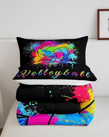 Feelyou Kids Volleyball Comforter Set King Size Sports Game Bedding Set for Boys Girls Teens Bedroom Decor Tie Dye Comforter Women Men Volleyball Player Duvet Set with 2 Pillow Case - LeafyLoom