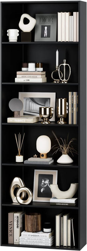FOTOSOK 6-Tier Open Bookcase and Bookshelf, Freestanding Display Storage Shelves Tall Bookcase for Bedroom, Living Room and Office, Black - LeafyLoom