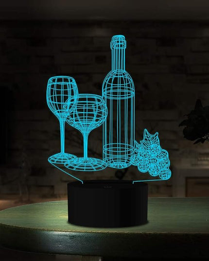 Wine Cup Bottle Night Light Touch Switch Table Desk 3D Optical Illusion Lamp, USB Powered 7 Color Changing Acrylic Flat Lights Birthday Gift Toys Home Bedroom Bedside Bar Decoration - LeafyLoom
