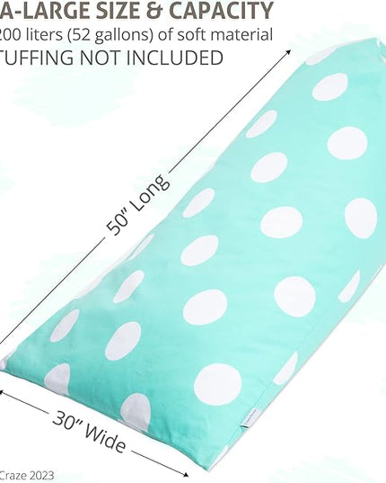 Butterfly Craze Bean Bag Chair Cover, Functional Toddler Toy Organizer, Fill with Stuffed Animals to Create a Jumbo, Comfy Floor Lounger for Boys or Girls, Stuffing Not Included, Aqua Polka Dots - LeafyLoom
