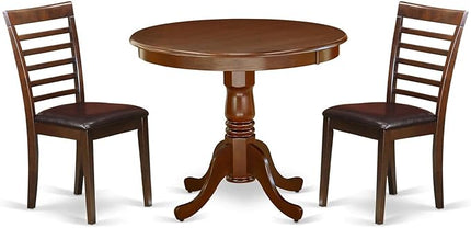 East West Furniture ANML3-MAH-LC 3 Piece Set for Small Spaces Contains a Round Table with Pedestal and 2 Faux Leather Kitchen Dining Chairs, 36x36 Inch, Mahogany - LeafyLoom