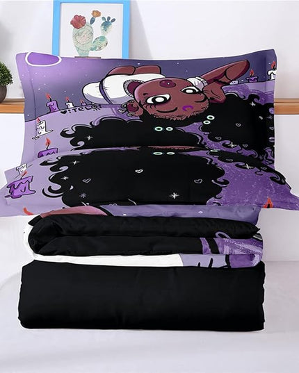 Full Bedding Sets for Girls, African American Black Girl Magic Comforter Set with Girl Lay on Bed, Purple Bed Set for Toddler Kids, Little Girls Bedroom Decor, 1 Comforter with 2 Pillowcases - LeafyLoom