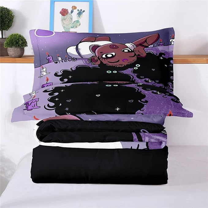 Full Bedding Sets for Girls, African American Black Girl Magic Comforter Set with Girl Lay on Bed, Purple Bed Set for Toddler Kids, Little Girls Bedroom Decor, 1 Comforter with 2 Pillowcases - LeafyLoom