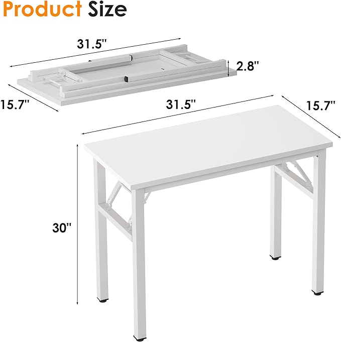 Need Small Computer Desk 31.5 inches Folding Table No Assembly Sturdy Small Writing Desk Folding Desk for Small Spaces, White - LeafyLoom