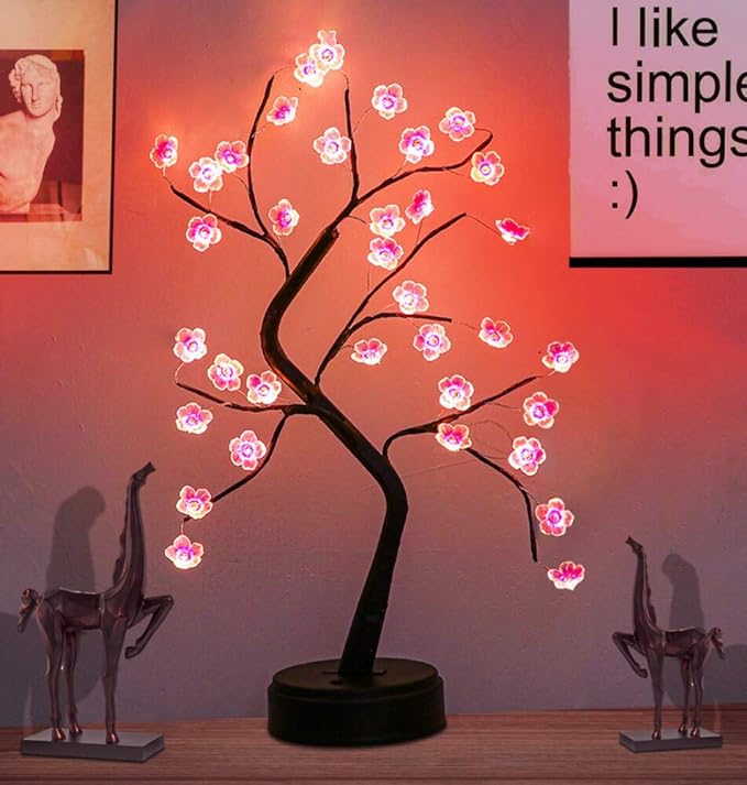 OTAVILEM Bonsai Tree Light, Tree Lamps for Living Room, Cute Night Light for House Decor, Good for Gifts, Home Decorations, Weddings, Christmas and More (Pink Cherry Blossom, 36 LED) - LeafyLoom