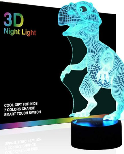 Night Lights for Kids Dinosaur 3D Night Light Lamp Wiscky 7 LED Colors Changing Touch Table Desk Lamps Decorative Lighting Pretty Cool Toys Gifts Birthday Holiday Xmas for Baby Nursery Toddler Friends - LeafyLoom