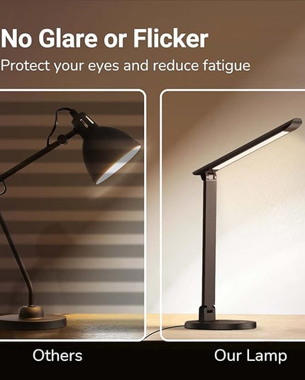 LED Desk Lamp, Eye-Caring Table Lamp with USB Charging Port, 35 Lighting Modes, Touch/Memory Function, Dimmable Reading Lamp Task Lamp Desk Lamps for Home Office (Black) - LeafyLoom