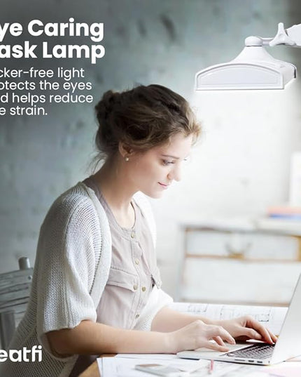 Neatfi Ultra 3,500 Lumen LED Desk Lamp, 45W, 26-Inch Wide Metal Shade, 270 SMD LEDs (Non-CCT with Clamp, White) - LeafyLoom