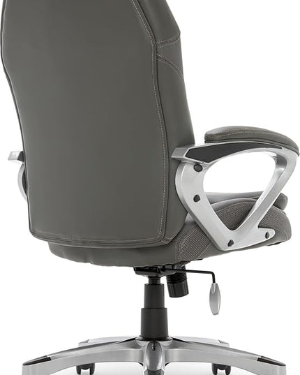 Serta Executive Office Padded Arms, Adjustable Ergonomic Gaming Desk Chair with Lumbar Support, Faux Leather and Mesh, Light Gray - LeafyLoom