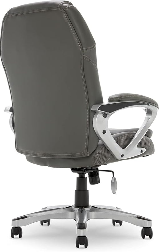 Serta Executive Office Padded Arms, Adjustable Ergonomic Gaming Desk Chair with Lumbar Support, Faux Leather and Mesh, Light Gray - LeafyLoom