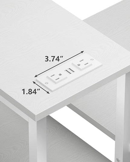 Furologee Charging Station for White 2 Penson Desk with LED Lights and Monitor Stand - LeafyLoom