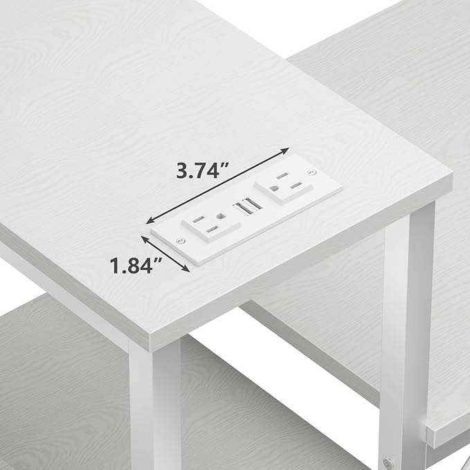 Furologee Charging Station for White 2 Penson Desk with LED Lights and Monitor Stand - LeafyLoom