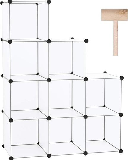 C&AHOME Cube Storage, 9-Cube Plastic Closet Cabinet Organizer, DIY Stackable Bookshelf, Modular shelving Units Ideal for Home, Office, Kids Room, 36.6"L x 12.4" W x 48.4" H Translucent White SBTM3009A - LeafyLoom