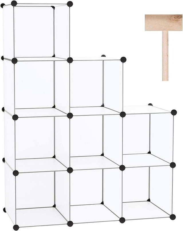 C&AHOME Cube Storage, 9-Cube Plastic Closet Cabinet Organizer, DIY Stackable Bookshelf, Modular shelving Units Ideal for Home, Office, Kids Room, 36.6"L x 12.4" W x 48.4" H Translucent White SBTM3009A - LeafyLoom