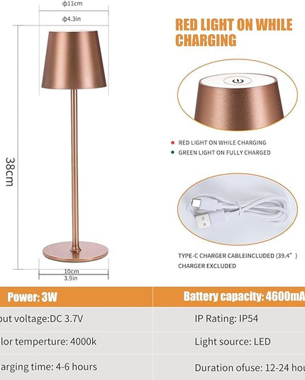 Cordless Table Lamps USB Rechargeable Simplicity Desk Lamp Built-in 4600 mAh Battery LED Battery Operated lamp with Touch Control Table lamp - Bedroom/Desk/Reading/Patio(Brown) - LeafyLoom