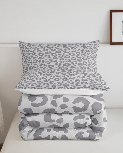 Feelyou Leopard Print Bedding Set Silver Gray Leopard Comforter Set for Boys Girls Kids Cheetah Printed Comforter Africa Wild Animal Skin Theme Duvet Set Room Decor Queen Size Quilt Set 3Pcs - LeafyLoom