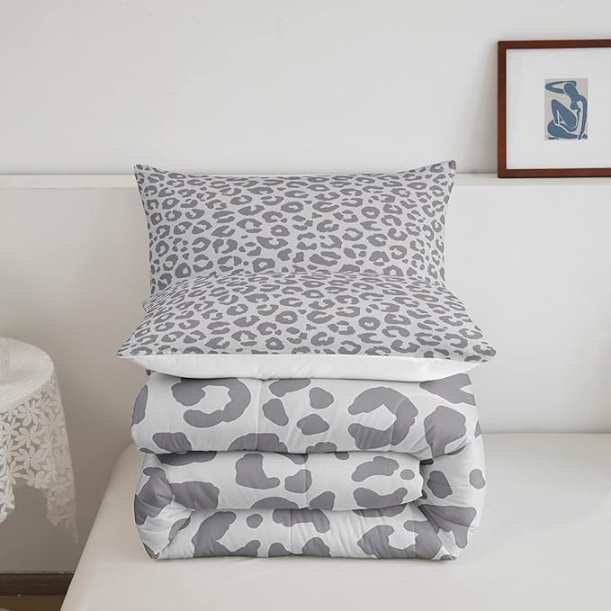 Feelyou Leopard Print Bedding Set Silver Gray Leopard Comforter Set for Boys Girls Kids Cheetah Printed Comforter Africa Wild Animal Skin Theme Duvet Set Room Decor Twin Size Quilt Set 2Pcs - LeafyLoom