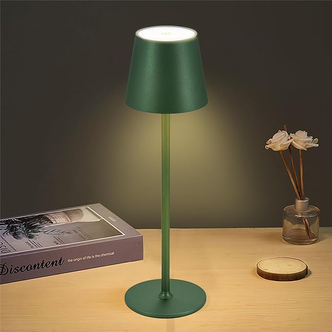 Cordless Table Lamps USB Rechargeable Simplicity Desk Lamp Built-in 4600 mAh Battery LED Battery Operated lamp with Touch Control Table lamp - Bedroom/Desk/Reading/Patio(Green) - LeafyLoom