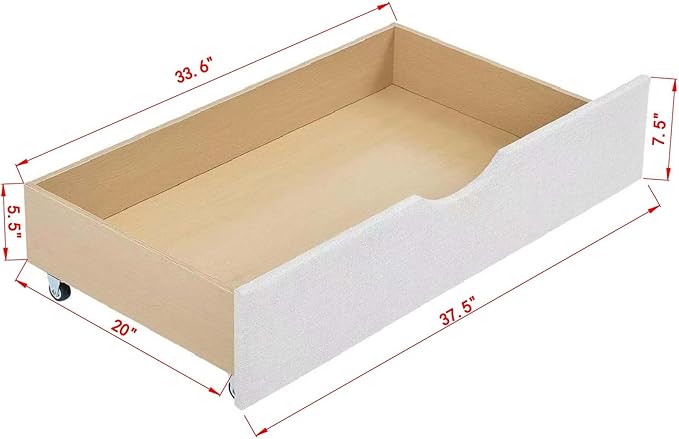 Upholstered Twin Size Daybed with Two Storage Trundle Drawers, Solid Wooden Bed Frame w/Button Tufted Backrest, No Box Spring Needed, for Kids, Bedroom, Dorm - LeafyLoom