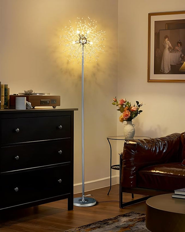 Modern Crystal Floor Lamp (6-Light, 70-Inch, Chrome), Standing Lamp with Footswitch, LED Floor Lamp for Living Room, Girls Room, Bedroom, Dresser, Office (Bulbs NOT Included) - LeafyLoom