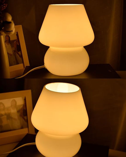 Mushroom Lamp,Vintage Glass Mushroom Bedside Table Lamps Yellow Murano Style Small Nightstand Desklamp Swirl Light for Home Decor, Dining, Living, Bedroom, Gift (Bright Yellow) - LeafyLoom