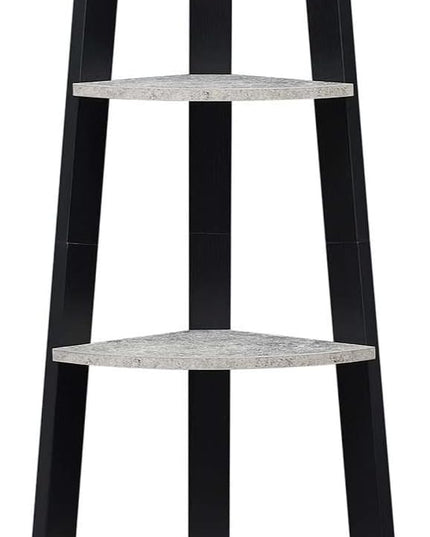 Convenience Concepts Newport 5-Tier Corner Bookcase, Faux Cement/Black - LeafyLoom