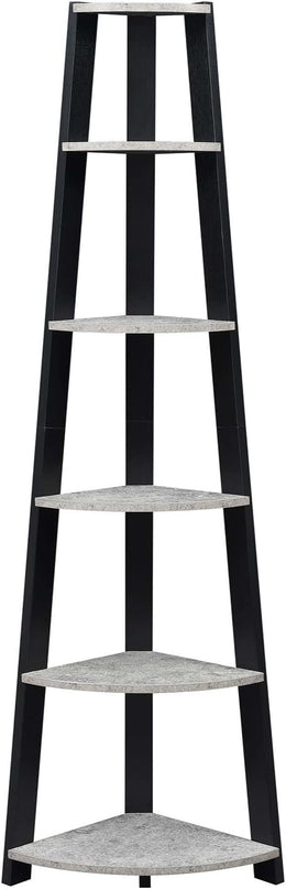 Convenience Concepts Newport 5-Tier Corner Bookcase, Faux Cement/Black - LeafyLoom