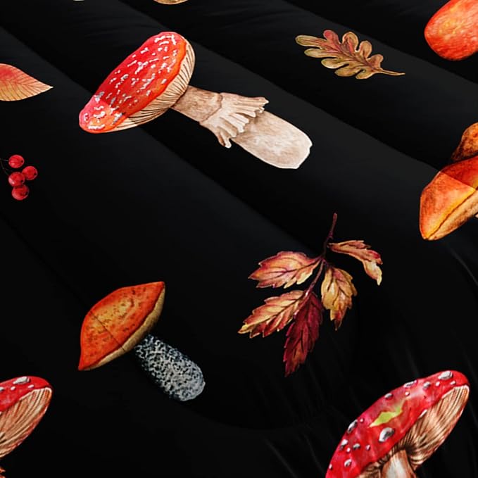 Colorful Mushroom Comforter Set Twin Size Kids Mushroom Bedding Set Leaves Quilt Bed Set for Boys Girls Adults with 1 Comforter and 2 Pillowcases - LeafyLoom