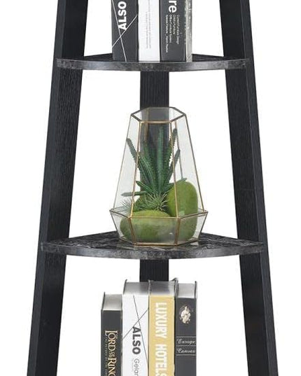 Convenience Concepts Newport 5-Tier Corner Bookshelf, Black Faux Marble/Black - LeafyLoom