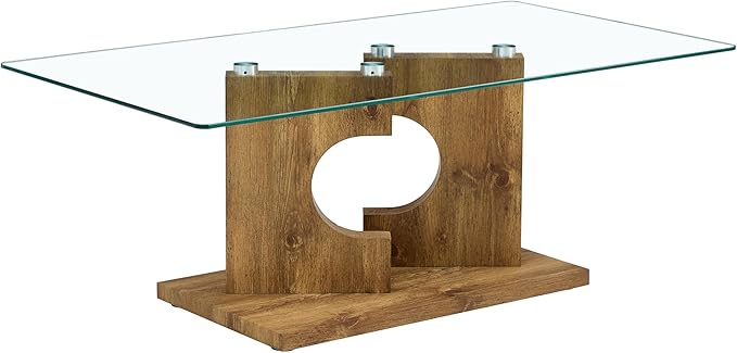 NicBex 47.2Inch Rectangular Dining Table,Minimalist Kitchen Table with Glass Tabletop and Wooden MDF Legs for 4 to 6,Practical Coffee Table,Dining Room Table for Kitchen and Living Room,Natural Wood - LeafyLoom