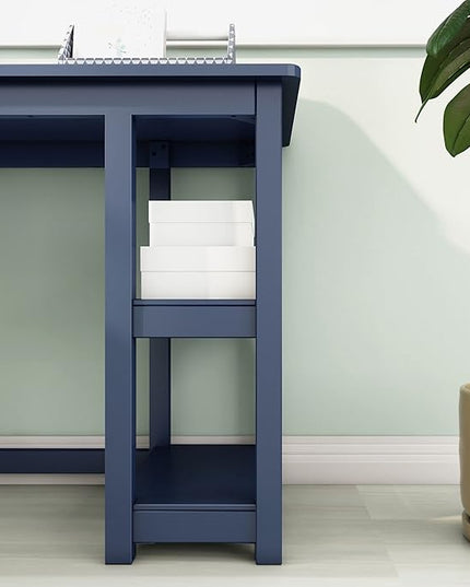 Max & Lily Solid Wood Corner Desk, 55 x 55 Inches, Blue - LeafyLoom