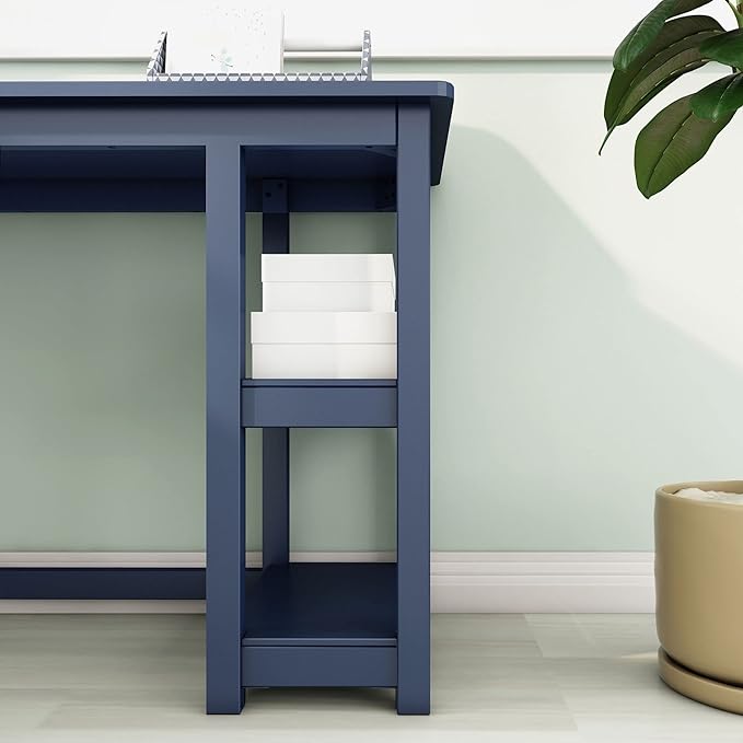 Max & Lily Solid Wood Corner Desk, 55 x 55 Inches, Blue - LeafyLoom