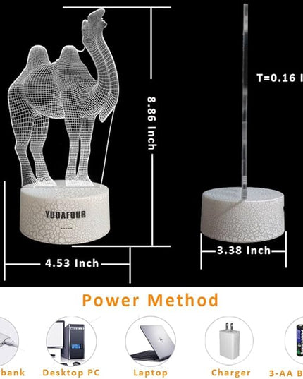 Camel 3D Visual Illusion Night Lamp Birthday Anniversary Party Gift LED Nursery Bedside Table Desk Night Lamps Lights for Baby Kids Children Camel Figure Toy Lovers Bedroom Theme Decor by YODAFOUR - LeafyLoom