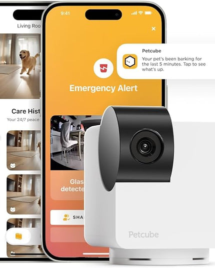 Petcube Cam 360 Camera Interactive WiFi Pet and Home Security Pan-Tilt Camera with Phone App, 1080p HD Video, 360° Rotation, Night Vision, AI Alerts Petcube