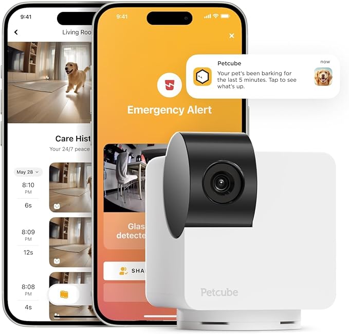 Petcube Cam 360 Camera Interactive WiFi Pet and Home Security Pan-Tilt Camera with Phone App, 1080p HD Video, 360° Rotation, Night Vision, AI Alerts Petcube