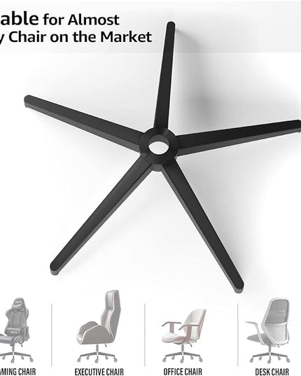 Office Chair Base, 28'' Desk Chair Base Replacement with Worldwide Metal Legs (2400Lbs), Chair Bottom Part for Most Chairs, Universal Gas Cylinder and Caster Sockets, Matte Black - LeafyLoom