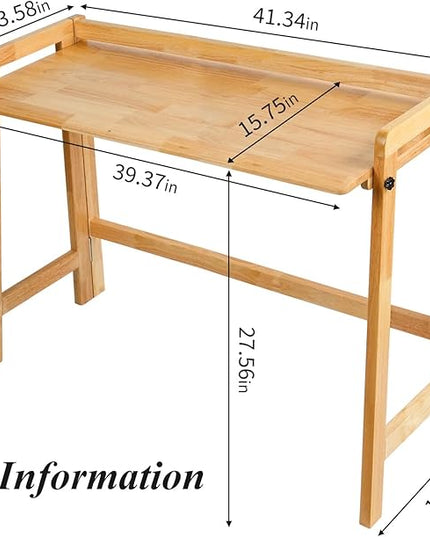 Computer Desk, Foldable Desk, Home Office Desks, Solid Wood Writing Desk, Mid Century Modern Desks, Oak Study Table, Folding Desks for Small Spaces, 39.4 W x 27.6 H x 13.6 D Inches, Natural - LeafyLoom