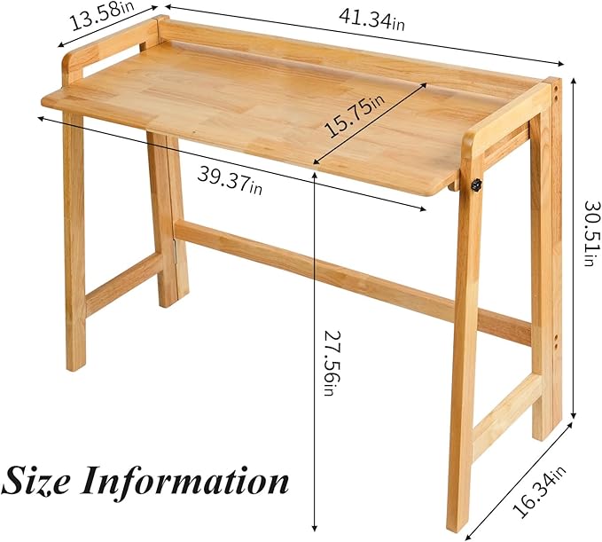 Computer Desk, Foldable Desk, Home Office Desks, Solid Wood Writing Desk, Mid Century Modern Desks, Oak Study Table, Folding Desks for Small Spaces, 39.4 W x 27.6 H x 13.6 D Inches, Natural - LeafyLoom