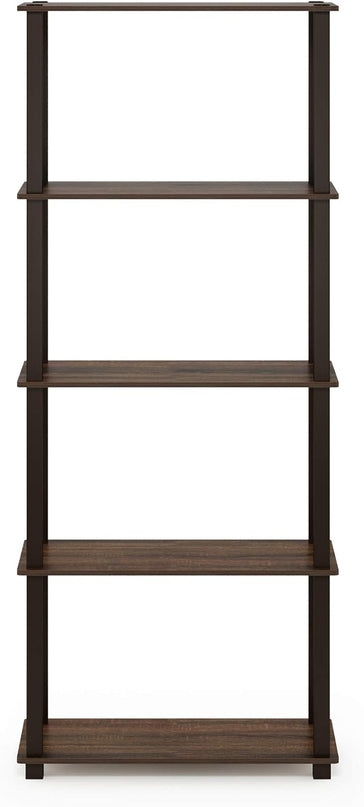 Furinno Turn-N-Tube 5-Tier Multipurpose Shelf / Display Rack / Storage Shelf / Bookshelf, Square Tubes, Walnut/Brown - LeafyLoom