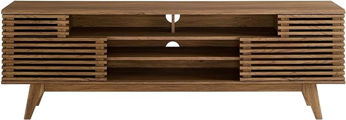 Modway Render 71" Mid-Century Modern Low Profile Media Console TV Stand, 71 Inch, Walnut - LeafyLoom