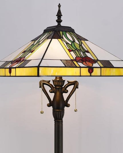 Tiffany Floor Lamp Mission Style Stained Glass Standing Reading Light 16X16X64 Inch Tulip Flower - LeafyLoom