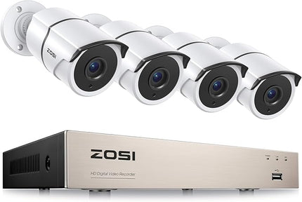 ZOSI 8CH 5MP Lite Home Security Camera System with 1-Way Audio,4x 1080p Metal Indoor Outdoor Cameras,AI Human/Vehicle Detection,Night Vision,Remote Access,H.265+ 8-Channel CCTV DVR No Hard Drive ZOSI