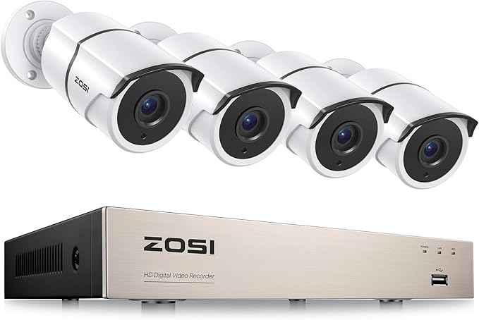 ZOSI 8CH 5MP Lite Home Security Camera System with 1-Way Audio,4x 1080p Metal Indoor Outdoor Cameras,AI Human/Vehicle Detection,Night Vision,Remote Access,H.265+ 8-Channel CCTV DVR No Hard Drive ZOSI