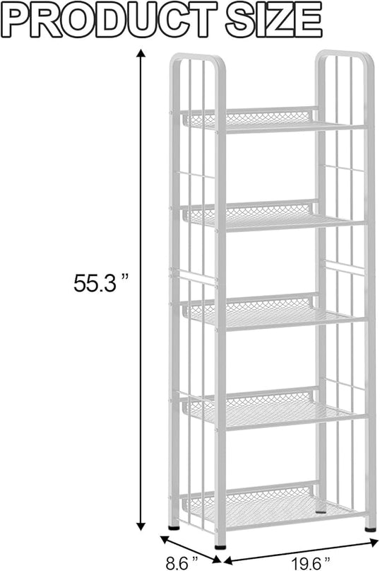 White 5 Tiers Tall Bookshelf, Industrial Storage Shelf, Multifunctional Narrow Bookcase, Display Standing Shelf Units for Living Room, Bedroom, Kitchen - LeafyLoom